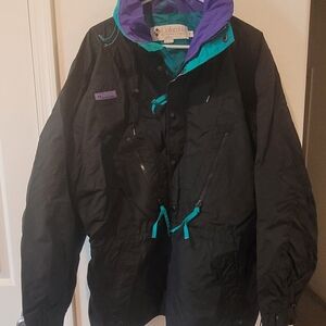 Columbia Black and Teal Windbreaker Jacket
